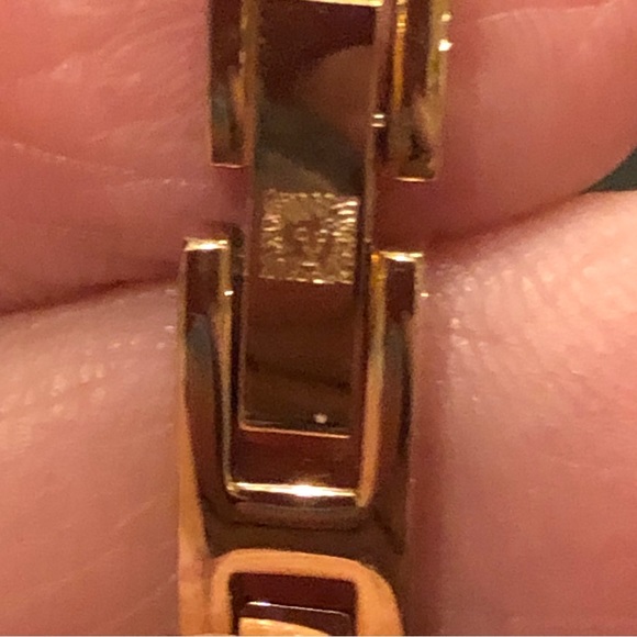 Anne Klein Bracelet,  gold tone w/ navy blue enamel, foldover clasp, extra link - Picture 8 of 13